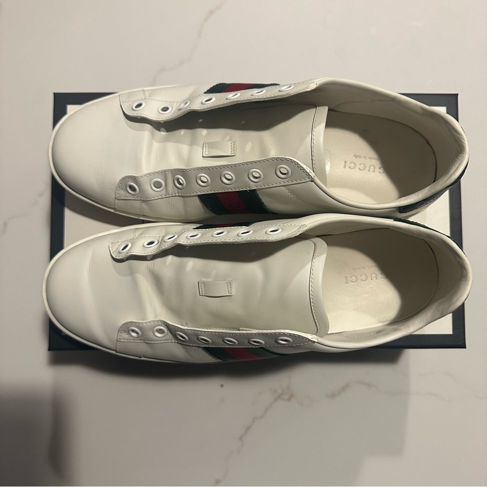 Gucci Womens White - Ace Striped Panelled Leather Sneakers 39 - Picture 5 of 10